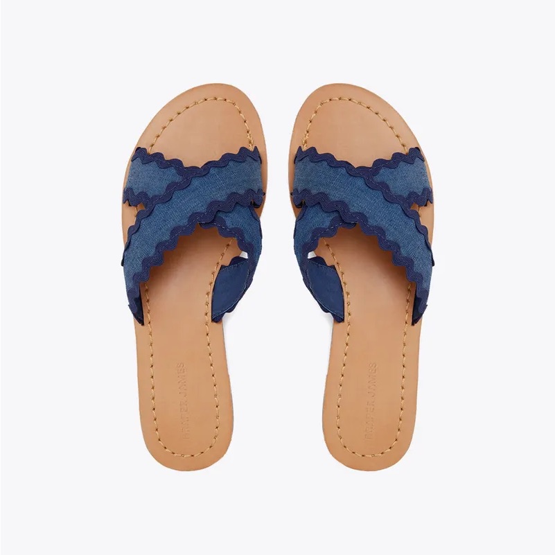 Draper James Colorblock Piper Flat Sandals Medium Wash